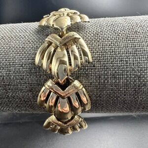 Vintage Coro Gold Tone Scalloped Fan Link Bracelet Mid Century Modern Signed 7"‎
